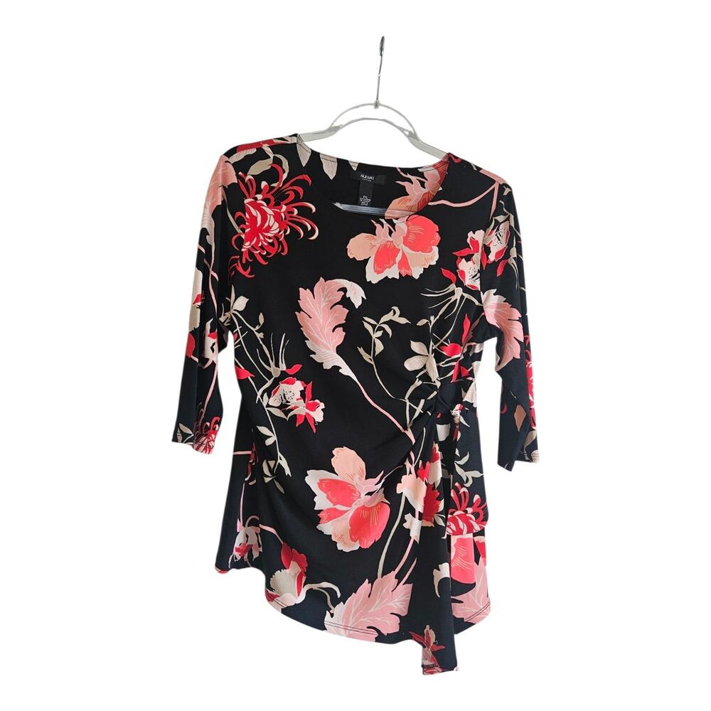 Alfani Womens PETITE LG Faux Wrap Top Blouse Floral Asymmetrical Hem Stretch